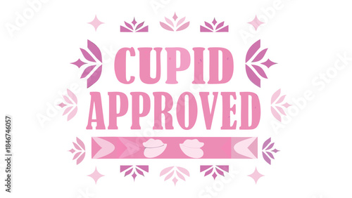 Vibrant pink purple gradient typography with sparkles and cupid approved text