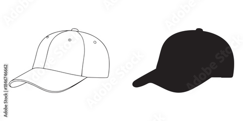 Black baseball cap and line drawing illustration