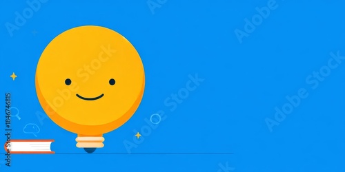 Friendly Lightbulb Mascot for YouTube Banner with Blue Background