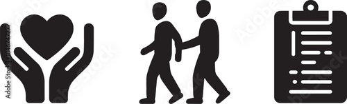 Hands holding heart helping people and clipboard icon vector graphic