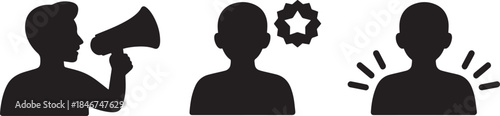 Man with megaphone person with award and person with radiating energy vector
