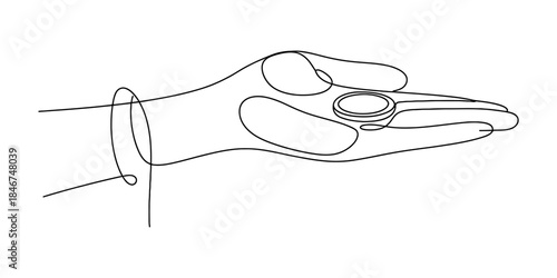 Minimalist continuous line art drawing of a hand holding a fidget spinner Vector, illustration