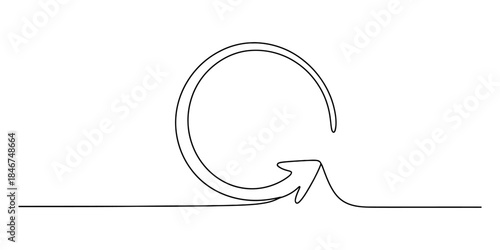 Continuous line drawing of a circular arrow representing refresh or repeat Vector, illustration