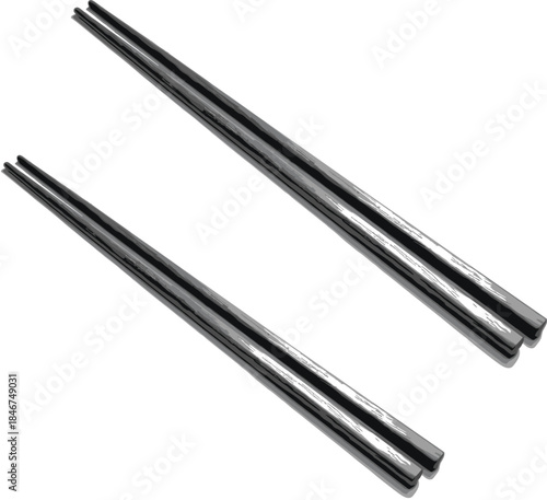 Pair of Realistic Metal Chopsticks Isolated Vector Illustration