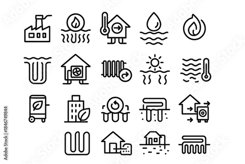 Sustainable energy icons: heating, cooling, and water efficiency symbols