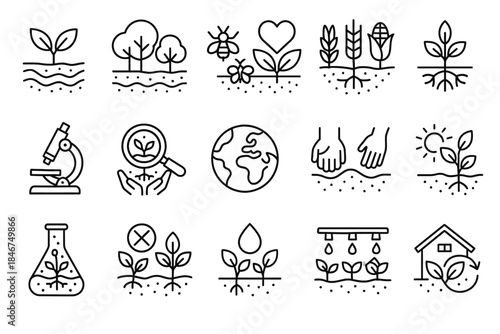 Sustainable agriculture and environmental icons collection