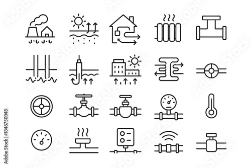 Simple energy and heating icons for home and industry applications