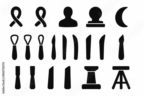 Silhouette set of sculpting tools and shapes for artists and designers