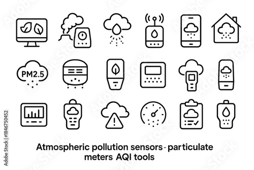 Atmospheric pollution sensors particulate meters aqi tools icons