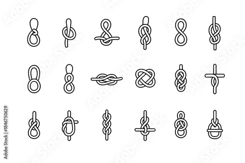 Collection of sixteen different knots: various styles and techniques