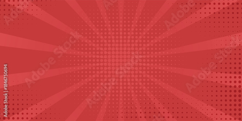 Red comic sunburst effect background with halftone. pop art comic-style vector background. Eps 10
