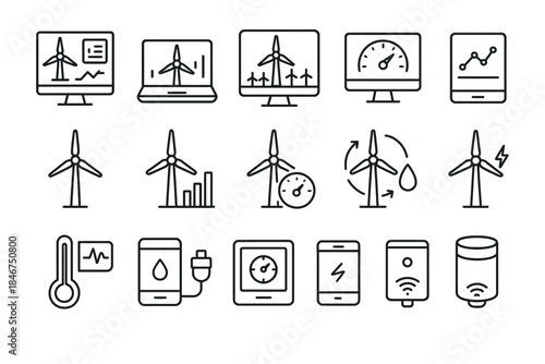 Wind energy icons: technology and sustainability