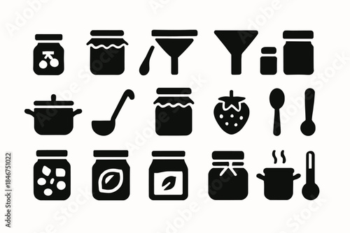 Silhouette icons of jars, utensils, and cooking tools