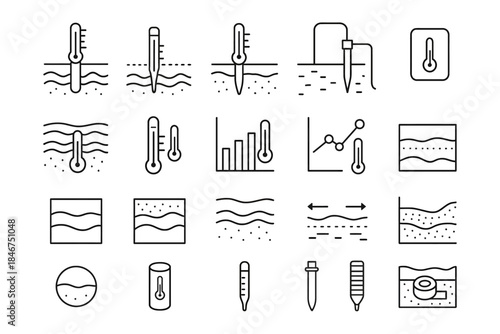 Thermometer and water level line icons for temperature and measurement