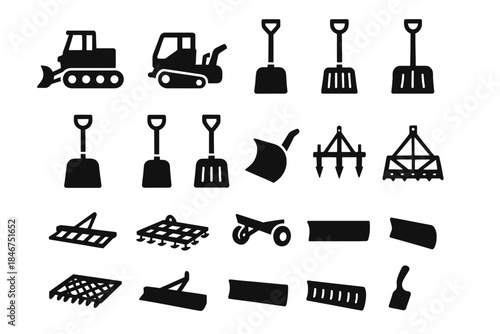 Silhouettes of construction tools and machinery icons collection