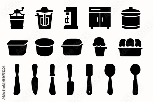 Silhouette icons of kitchen tools and containers