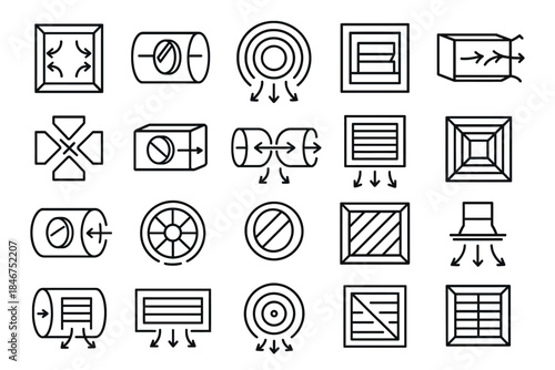 Collection of various ventilation symbols in black and white line art