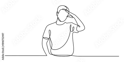 A person performing a military salute gesture in a continuous line art drawing style Vector, illustration