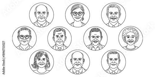 A group of diverse smiling portraits representing a community or professional network Vector, illustration