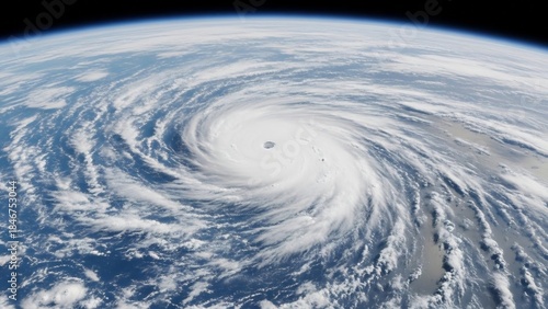 Satellite view of a powerful hurricane swirling over the ocean, showcasing the immense scale and destructive beauty of natures forces from space.