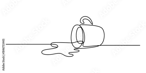 A minimalist continuous one line drawing showing a spilled coffee cup Vector, illustration