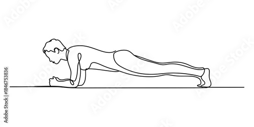 Continuous line drawing of a person performing a core-strengthening forearm plank exercise Vector, illustration
