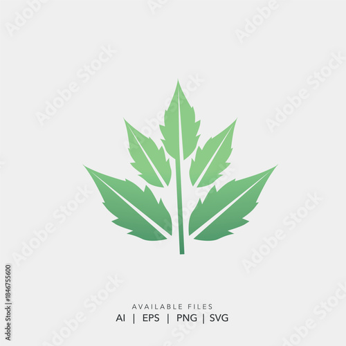 Stylized green cannabis leaf logo vector icon for medical marijuana CBD dispensary and herbal pharmacy branding