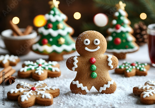 Festive Gingerbread Man and Christmas Cookies with Holiday Decor