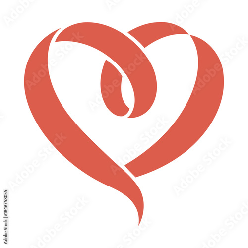 Abstract Red Ribbon Heart Logo Design for Love and Charity, vector illustration