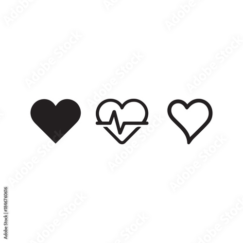 black Heart icon in linear design isolated vector signs. Medicine concept. Medical health care. Love passion concept. Heart shape design.
