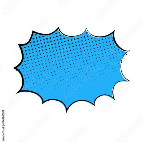 Bright blue comic book style speech bubble with halftone dots pattern, perfect for adding dialogue to illustrations and designs