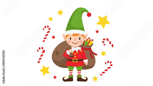 Cheerful Christmas Elf Delivering Gifts with Holiday Spirit