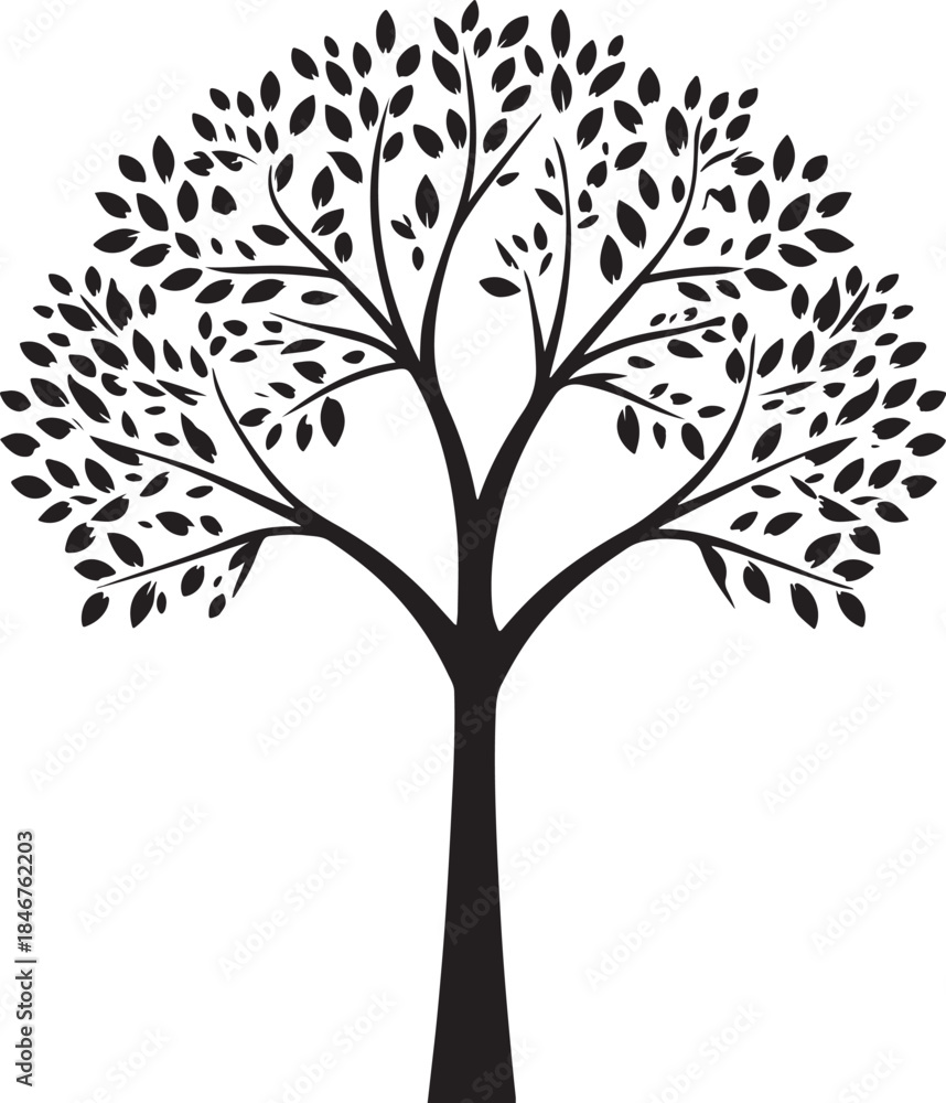 Obraz premium vector tree silhouette ,silhouette of tree ,tree silhouette vector ,tree, leaf, branch, nature, vector, silhouette, plant, summer, leaves, design, icon, forest, life, trunk, growth, ecology, symbol, a
