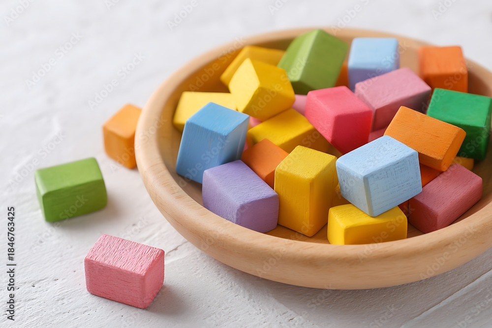 Obraz premium Bowl of colorful wooden blocks