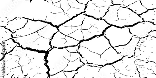 High-resolution black and white cracked dry earth texture, natural drought soil pattern with deep fissures, abstract background symbolizing climate change, arid land, desert surface, and environmental