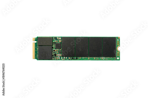 Front of NVMe M.2 Solid State Drive (SSD) isolated on white background