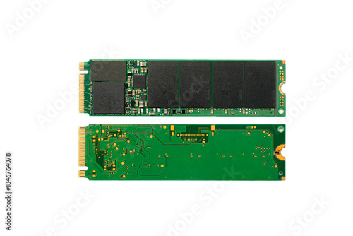 Front and Back of NVMe M.2 Solid State Drive (SSD) isolated on white background