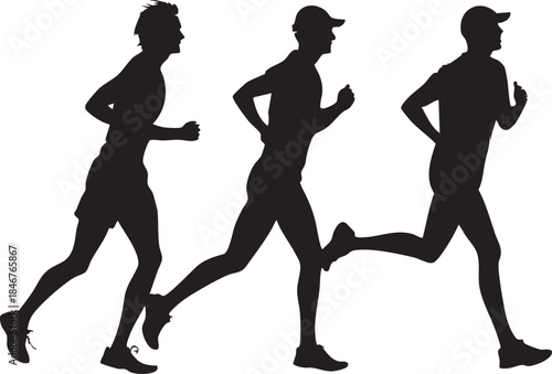 Group of Male Runners Running Together in Fitness Training Session, Athletic Men Jogging Outdoors for Marathon Preparation, Team Running Concept for Health, Endurance and Sports Lifestyle