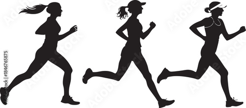 Group of Female Runners Running Together in Outdoor Fitness Training, Athletic Women Jogging for Marathon Preparation, Team Running Concept for Healthy Lifestyle, Endurance, Strength and Motivation