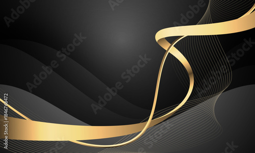 Abstract gold light luxury wave curve on dark grey design modern creative background vector
