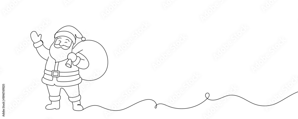 Fototapeta premium Santa Claus continuous one line drawing. Christmas winter new year concept. Vector illustration. 
