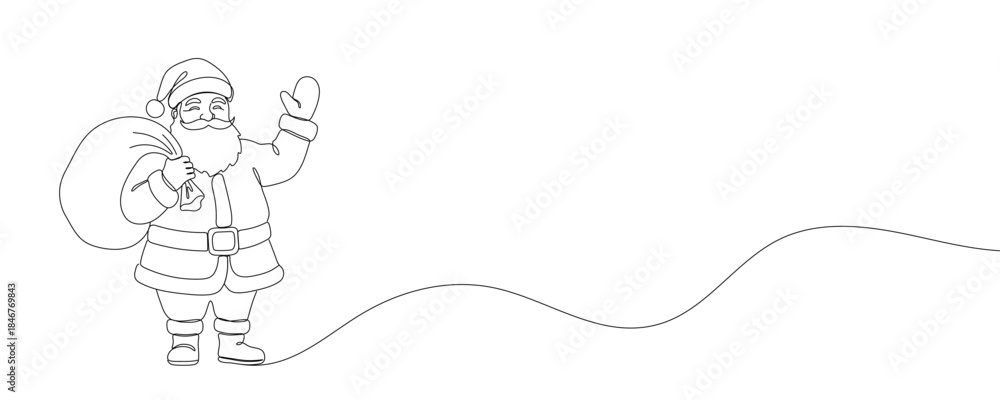 Fototapeta premium Santa Claus continuous one line drawing. Christmas winter new year concept. Vector illustration. 