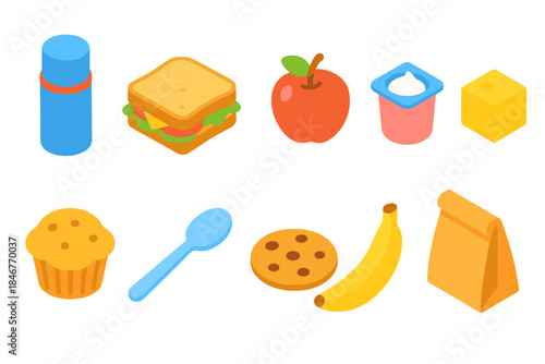 Food and lunch 3d icon set. Snacks and meal pack simple icons in 3d style