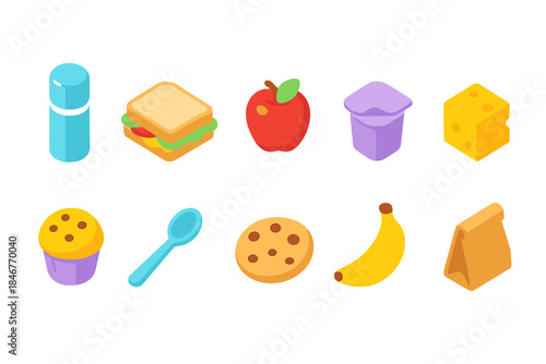 Food and snack flat icon set. Healthy, lunch, snack, food icons flat collection