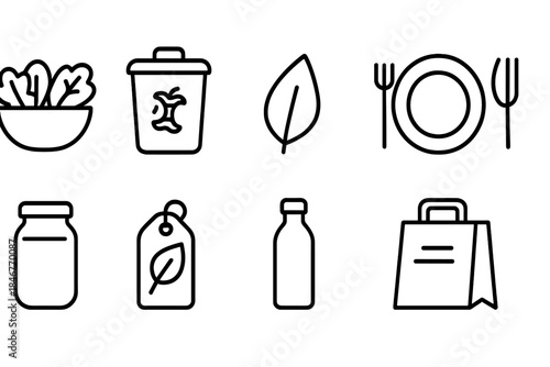 Eco-friendly lifestyle line icon set. Sustainability, green living outline icons collection