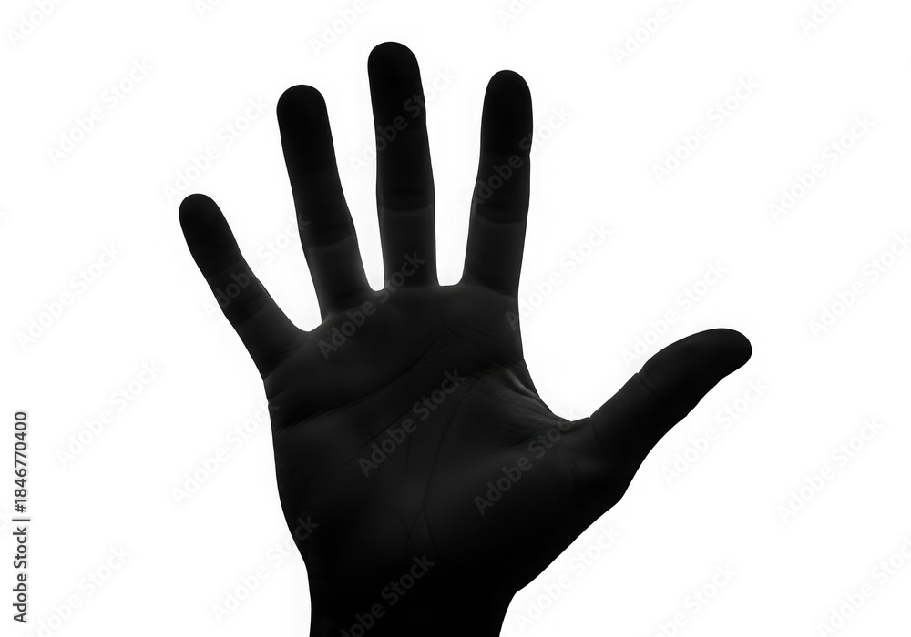 Obraz premium Mysterious low-key silhouette of a human hand emerging from deep shadow isolated on transparent background
