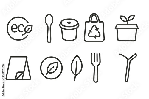 Eco-friendly, sustainable line icon set. Recycling, green living icons collection