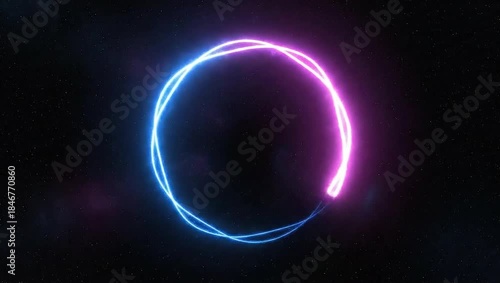 Glowing neon circle loading animation on black background
