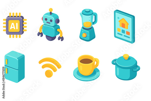 Smart home technology 3d icon set. Ai, automation, smart appliances 3d collection.