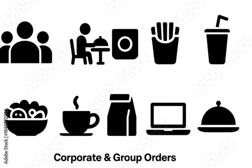 Food and drink silhouette icon set for restaurants and cafes, meal silhouette collection